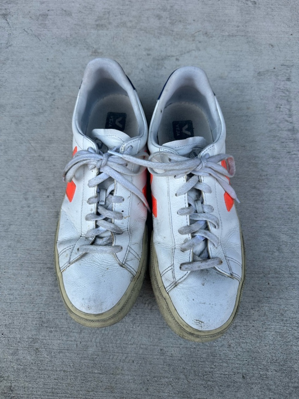 Veja White Sneakers with Neon Orange V Detail